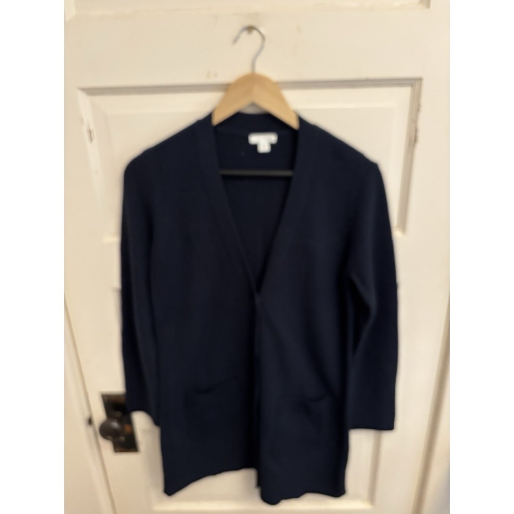 J.Jill Women's Navy V-neck Knit Textured Boyfriend Duster Cardigan Pockets Sz XS